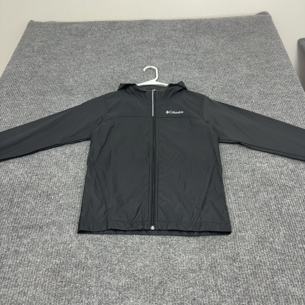 Columbia Jacket Youth M Black Nylon Hooded Mesh Lined Full Zip Gorpcore Sporty